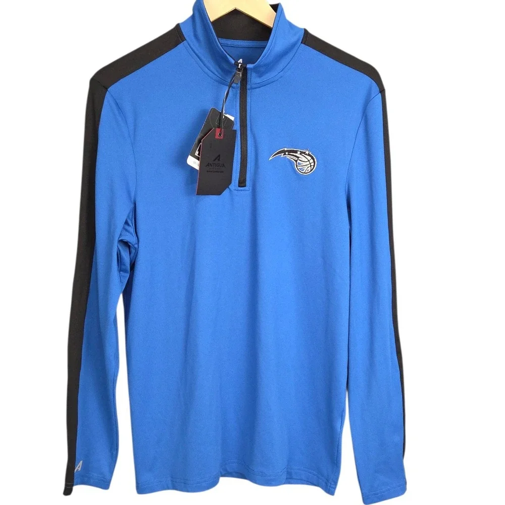 Orlando Magic 1/4 Zip Pullover Mens Small Blue Black Antigua Long Sleeve NBA NWT